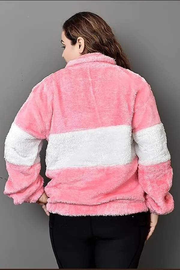 Qadri_Fashion_Women_S_Fleece_Winter_Contrast_Jacket_Wool_Zip_Up_Soft_Fluffy_Cold_Weather_Outerwear_Pink
