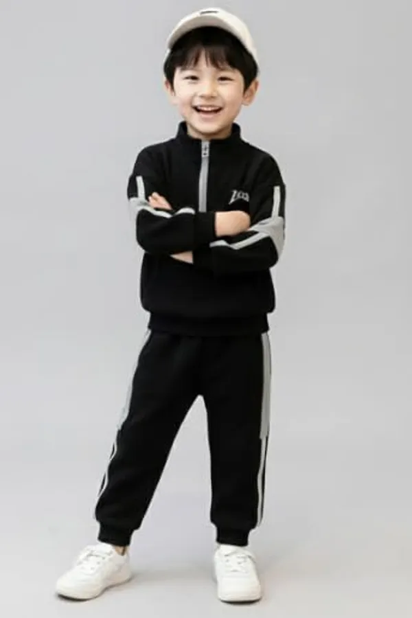 Fleece_Sweatsuit_Casual_Outfits_Round_Neck_Sweatshirt_And_Jogger_Pants_Set_For_Baby_Boys_Black_9_12_Months