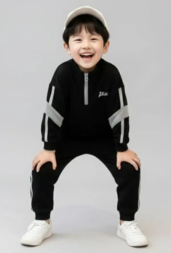 Fleece_Sweatsuit_Casual_Outfits_Round_Neck_Sweatshirt_And_Jogger_Pants_Set_For_Baby_Boys_Black_9_12_Months
