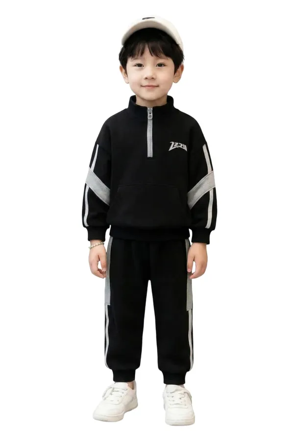 Fleece_Sweatsuit_Casual_Outfits_Round_Neck_Sweatshirt_And_Jogger_Pants_Set_For_Baby_Boys_Black_9_12_Months