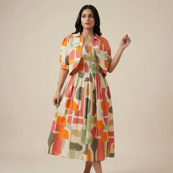 Women_S_Cotton_A_Line_Midi_Dress_With_Shrug_Printed_Knee_Length_Dress_One_Piece_With_Jacket