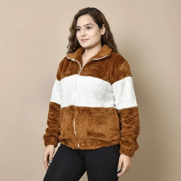 Qadri_Fashion_Women_S_Fleece_Winter_Contrast_Jacket_Wool_Zip_Up_Soft_Fluffy_Cold_Weather_Outerwear_Brown