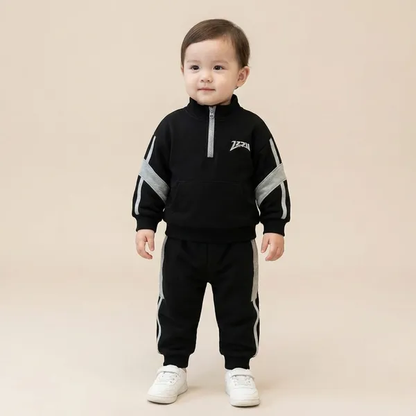 Fleece_Sweatsuit_Casual_Outfits_Round_Neck_Sweatshirt_And_Jogger_Pants_Set_For_Baby_Boys_Black_9_12_Months