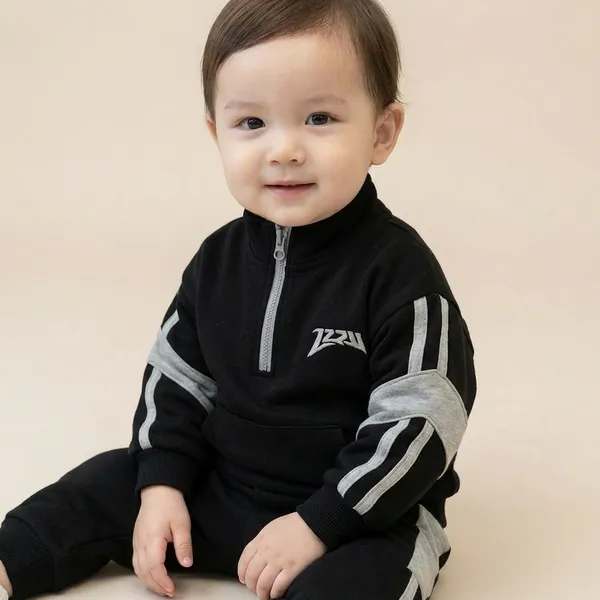 Fleece_Sweatsuit_Casual_Outfits_Round_Neck_Sweatshirt_And_Jogger_Pants_Set_For_Baby_Boys_Black_9_12_Months