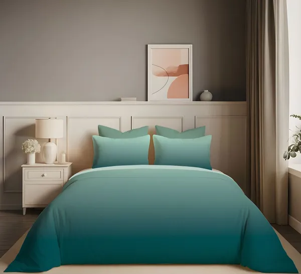 Light_Green_And_Dark_Green_King_Size_Elastic_Fitted_Bedsheet_Set_With_Pillow_Covers