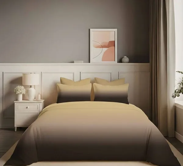 Peach_And_Dark_Grey_King_Size_Elastic_Fitted_Bedsheet_Set_With_Pillow_Covers