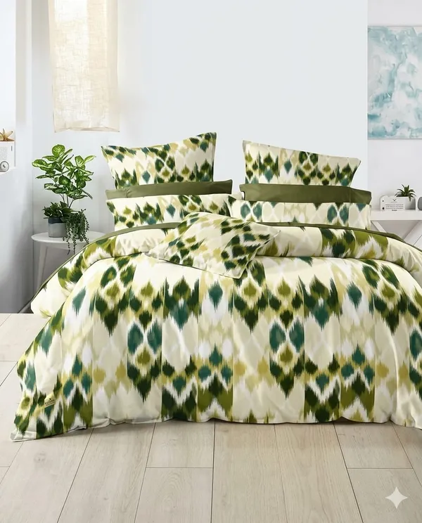 White_Green_Santosa_Bedding_3_Pcs_Set_–_King_Size