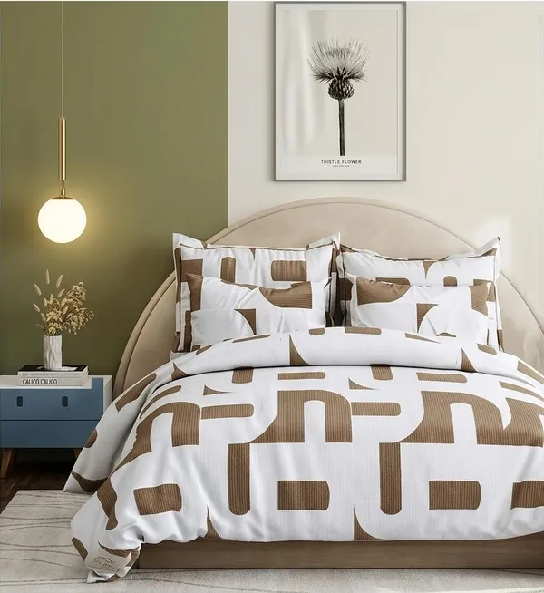 White_Brown_Santosa_Bedding_3_Pcs_Set_–_King_Size