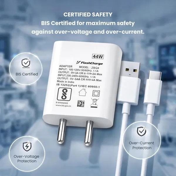 White_Flashcharge_44W_Fast_Charging_Adapter_With_Usbc_Cable_Bis_Certified