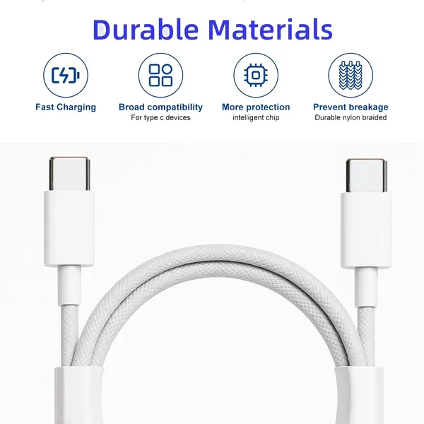 White_Usb_Typec_To_Typec_Fast_Charging_Braided_Cable_With_480Mbps_Data_Transfer