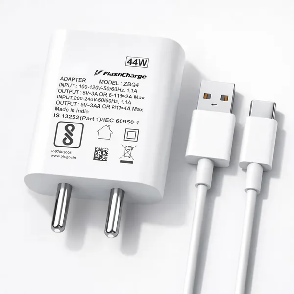 White_Flashcharge_44W_Fast_Charging_Adapter_With_Usbc_Cable_Bis_Certified