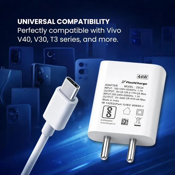 White_Flashcharge_44W_Fast_Charging_Adapter_With_Usbc_Cable_Bis_Certified