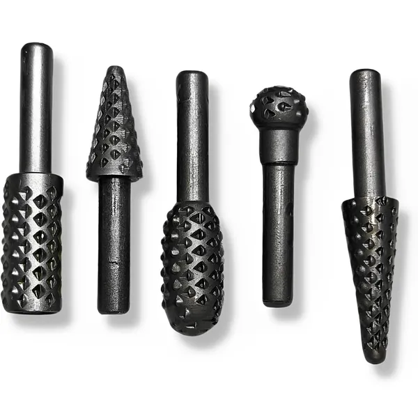 Ziodic_Drill_Bits_Set_Wood_Burl_Carving_File_Rasp_Drill_Bit_Of_1/4"-_6.35Mm_Shank_Tool_Woodworking_Chisel_Shaped_Rotating_Embossed_Grinding_Head_5Pcs/Set_(5Pcs_Wood_Burl_Carving_File_Rasp_Drill_Bits)