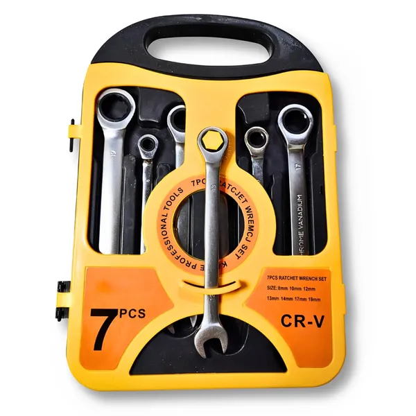 Ziodic_Heavy_Duty_Ratchet_Wrench_Set,_7-Piece,_8-19_Mm,_Chrome_Vanadium,_Box_And_Open_End_(7Pcs_Dual_Head_Ratchet_Wrench_Fix)