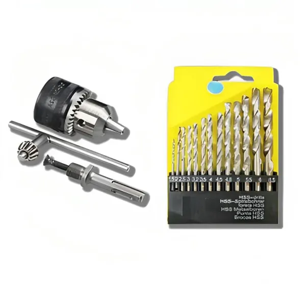 Ziodic_Drill_Chuck_And_Key_Set_Heavy_Duty_With_And_13_Pcs_Hss_Drill_Set