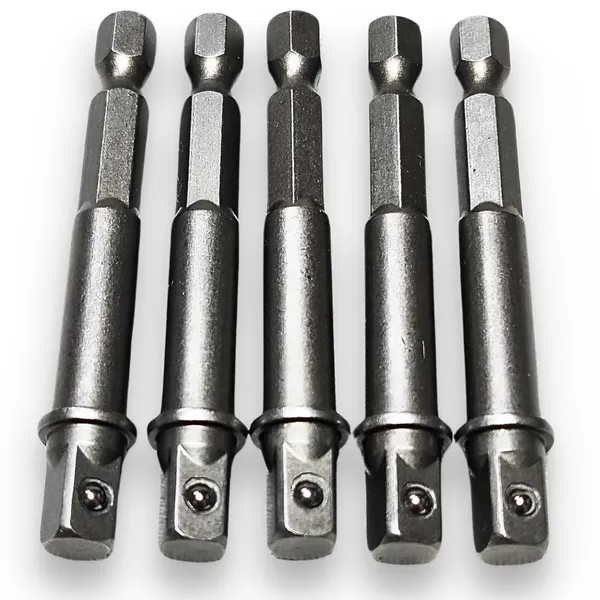 Ziodic_Chrome_Vanadium_Steel_Heavy_Duty_5_Piece_Set_1/4Hex_Shank_Wrench_Socket_To_Power_Drill_Adapter_Bits_Nut_Driver_Extension_Bar_Square_Head_For_Automotive_(Set_Of_5_(1/4)