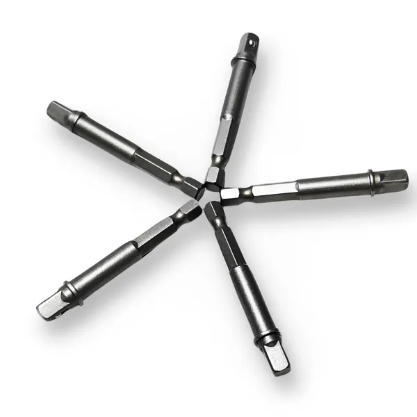 Ziodic_Chrome_Vanadium_Steel_Heavy_Duty_5_Piece_Set_1/4Hex_Shank_Wrench_Socket_To_Power_Drill_Adapter_Bits_Nut_Driver_Extension_Bar_Square_Head_For_Automotive_(Set_Of_5_(1/4)