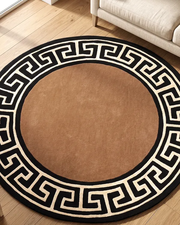 Brown_Greek_Key_Round_Hand_Tufted_Wool_Rug