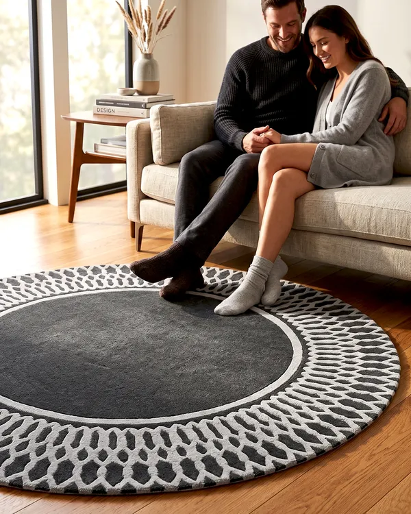 Grey_Round_Geometric_Hand_Tufted_Wool_Rug