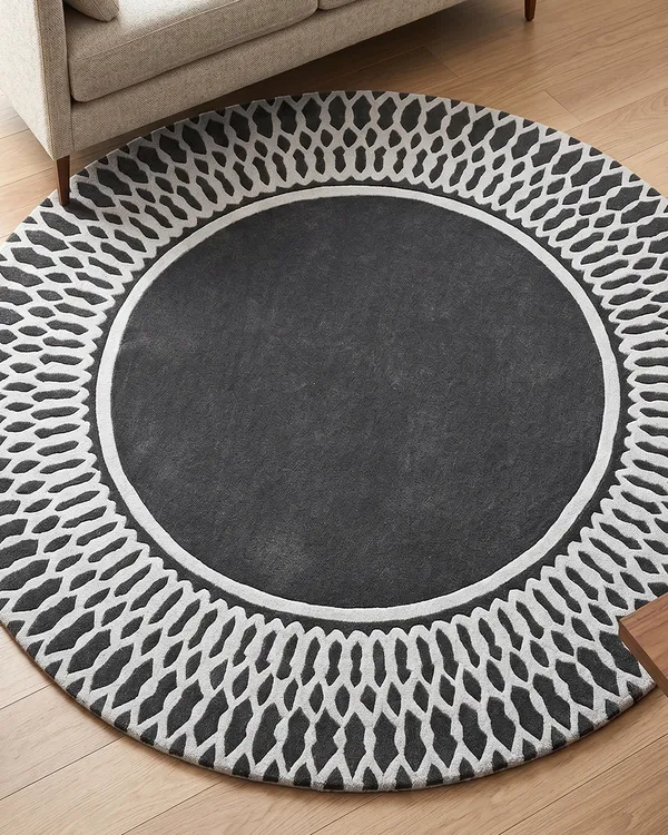 Grey_Round_Geometric_Hand_Tufted_Wool_Rug