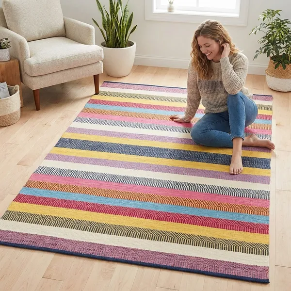 Multicolor_Handwoven_Cotton_Rug_Dhurrie_For_Living_Room_Washable_Modern_Dari_Carpet_For_Bedroom_And_Home