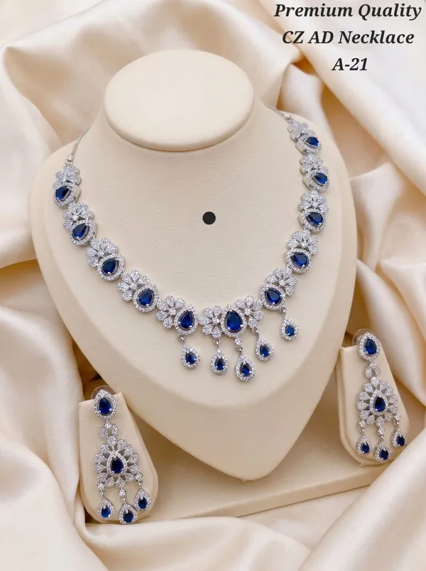 Premium_Quality_AD_Necklace_With_Earrings_Blue_Color