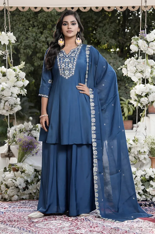 Blue_Modal_Silk_Sharara_Suit_Set_For_Women