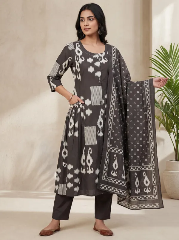 Olive_Grey_Cotton_Fabrics_Suit_Set_For_Women