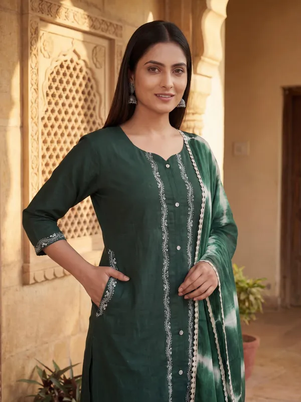 Green_Cottan_Dress_Emrodary_Work_Kurta_Set_For_Women