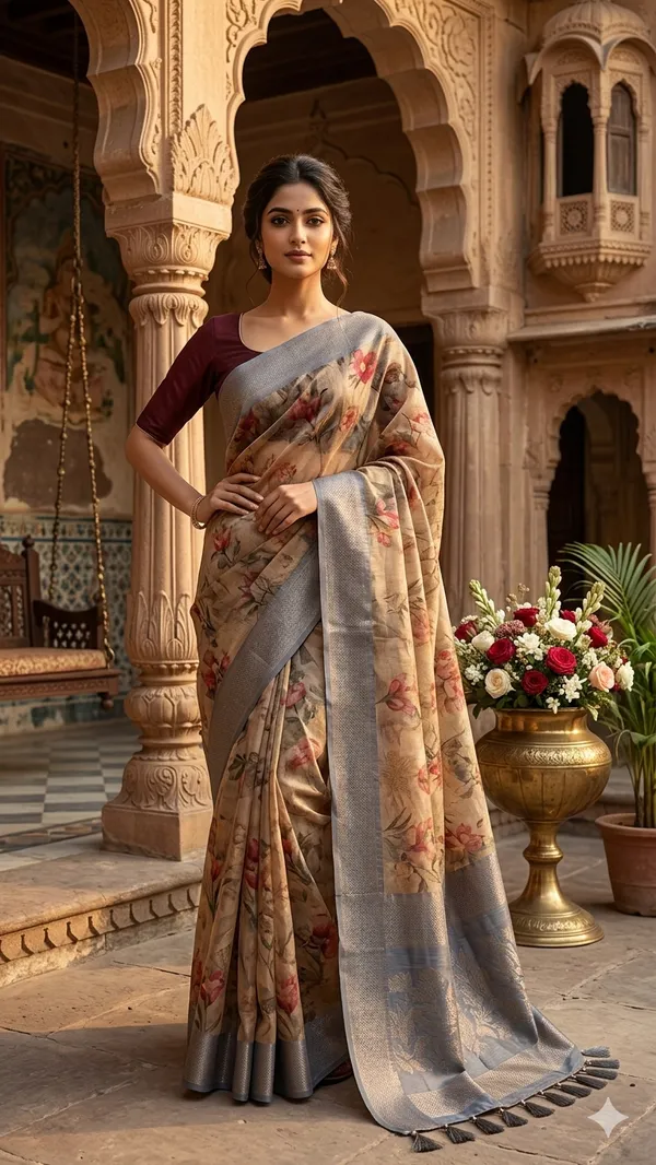 Multicolor_Elegant_Paisley_Print_Silk_Saree_with_Contrast_Border