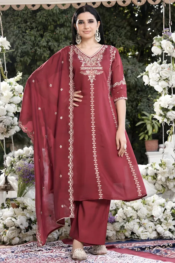 Pink_Roman_Chanderi_Silk_Kurta_Set_For_Women