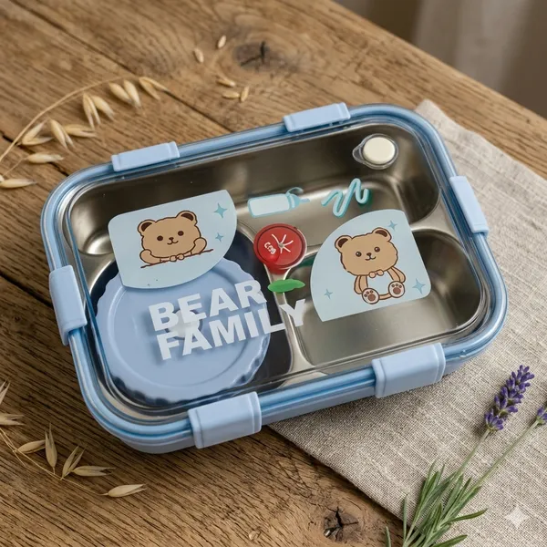 Blue_And_White_And_Beige_Stainless_Steel_And_Plastic_Bear_Family_Koi_Koi_Kawai_3_Containers_Stainless_Steel_School_Lunch_Box_And_H350_Clearship_Eco_Fused_Double_Wall_Infuser_Glass_Bottle_With_Lids_And_Ss_Infuser_Basket_Capacity_450Ml_Approx