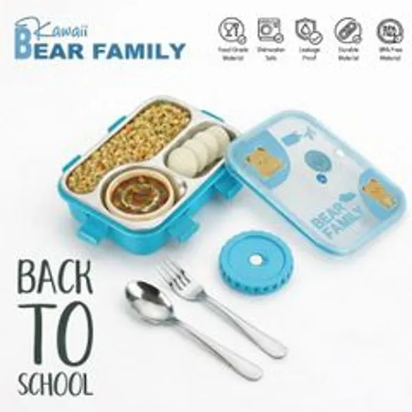 Blue_And_White_And_Beige_Stainless_Steel_And_Plastic_Bear_Family_Koi_Koi_Kawai_3_Containers_Stainless_Steel_School_Lunch_Box_And_H350_Clearship_Eco_Fused_Double_Wall_Infuser_Glass_Bottle_With_Lids_And_Ss_Infuser_Basket_Capacity_450Ml_Approx