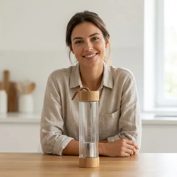 White_And_Beige_Glass_And_Bamboo_And_Stainless_Steel_H350_Clearship_Eco_Fused_Double_Wall_Infuser_And_Ss_Infuser_Basket_Capacity_450Ml_Approx_Glass_Bottle_With_Lids