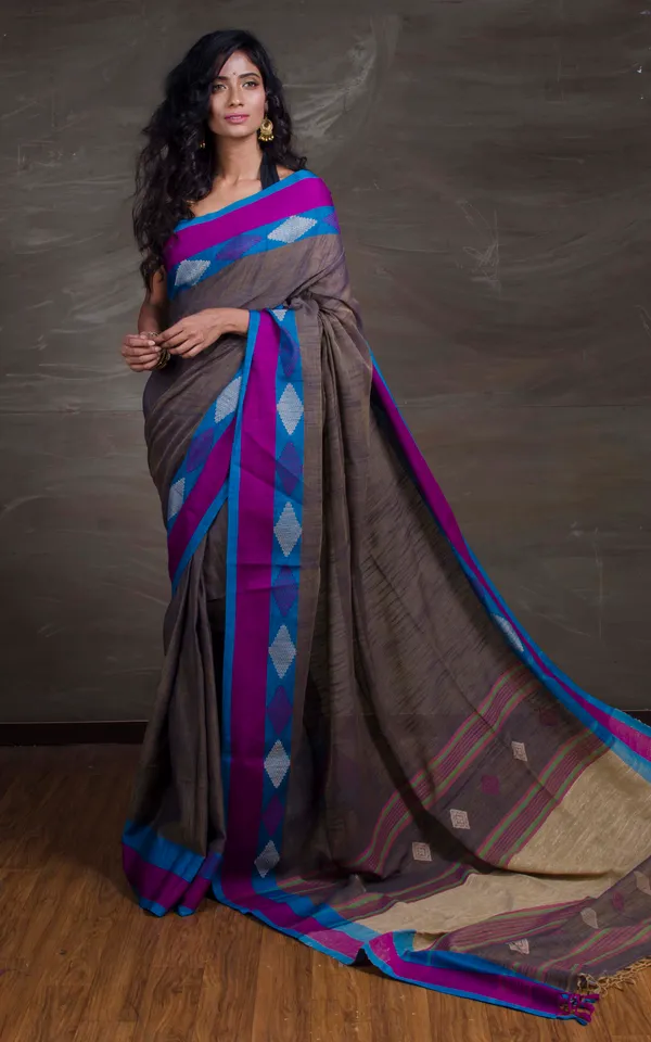 Premium_Quality_Double_Warp_Soft_Cotton_Saree_In_Dark_Grey