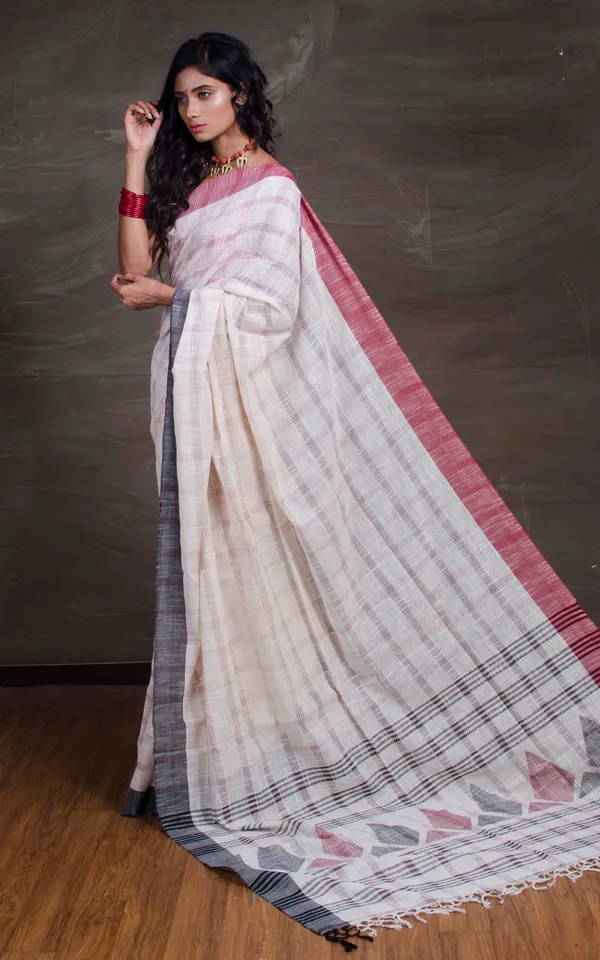 Soft_Cotton_Saree_With_Ganga_Jamuna_Border_In_Off_White_Red_And_Black