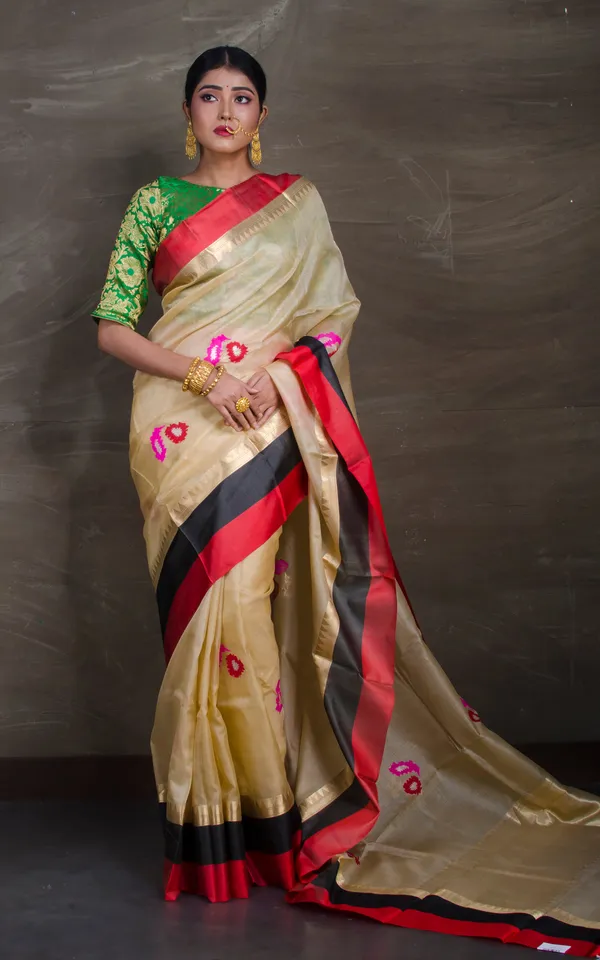 Meenakari_Woven_Nakshi_Work_Hand_Woven_Tussar_Kota_Banarasi_Saree_In_Parmesan_And_Multicolor