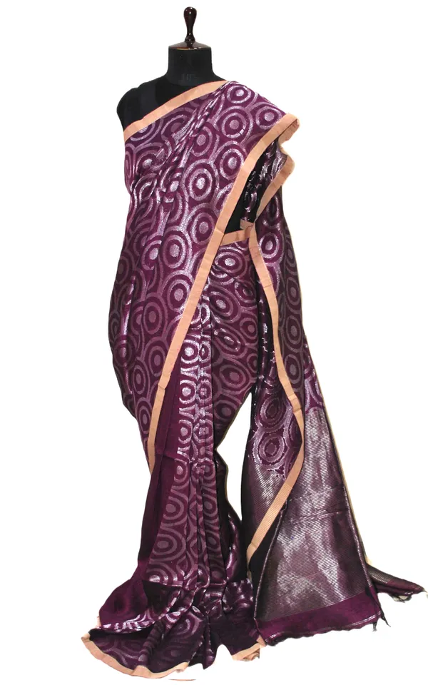 Chakram_Motif_Designer_Brocade_Linen_Saree_In_Purple_And_Silver