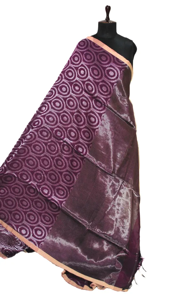Chakram_Motif_Designer_Brocade_Linen_Saree_In_Purple_And_Silver