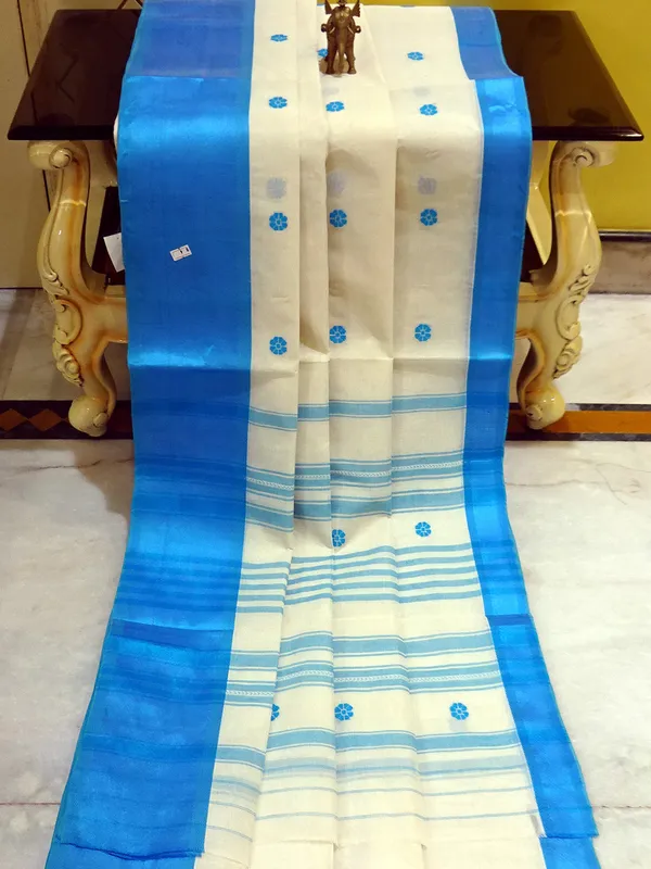 Bengal_Handloom_Satin_Silk_Border_Cotton_Saree_In_White_And_Azure_Blue