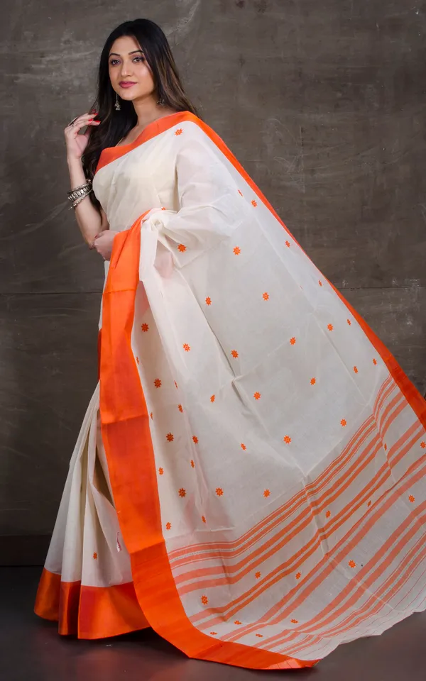 Bengal_Handloom_Satin_Silk_Border_Cotton_Saree_In_White_And_Orange