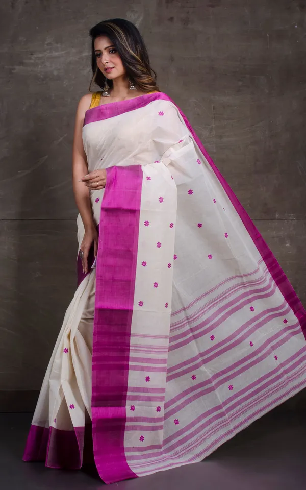 Bengal_Handloom_Satin_Silk_Border_Cotton_Saree_In_White_And_Deep_Purple
