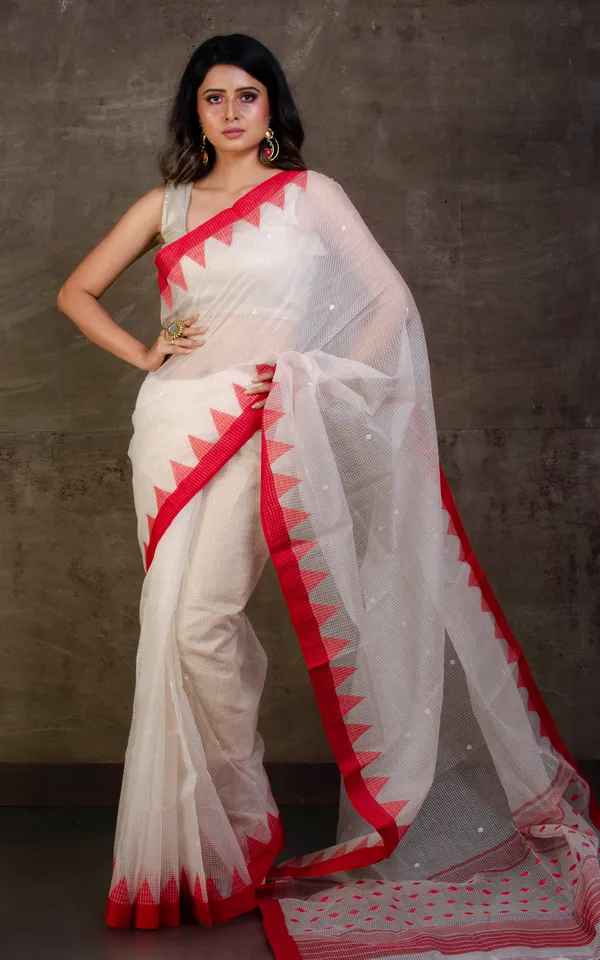Woven_Kota_Checks_Resham_Muslin_Jamdani_Saree_In_White_And_Red