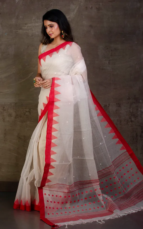 Woven_Kota_Checks_Resham_Muslin_Jamdani_Saree_In_White_And_Red