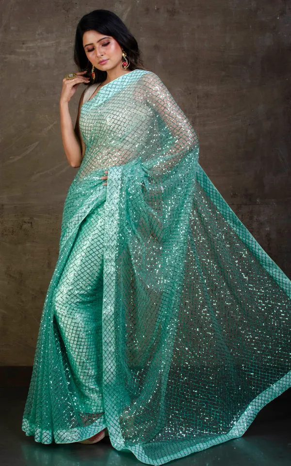 Designer_Italian_Net_With_Sequin_Woven_Bollywood_Sarees_In_Mint_Green