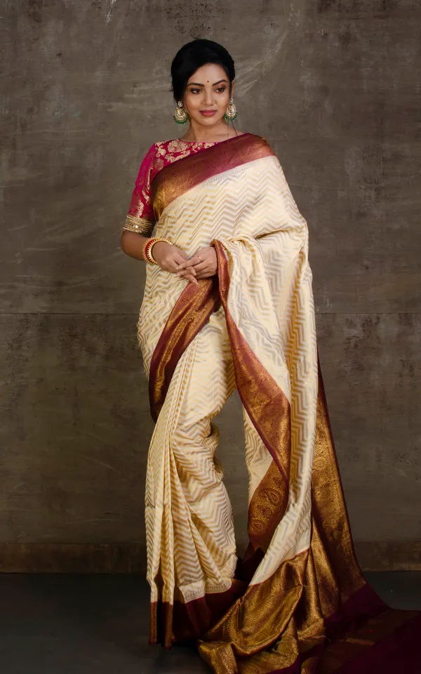 Tan_Chui_Brocade_Work_Katan_Silk_Saree_In_Off_White_And_Dark_Brown