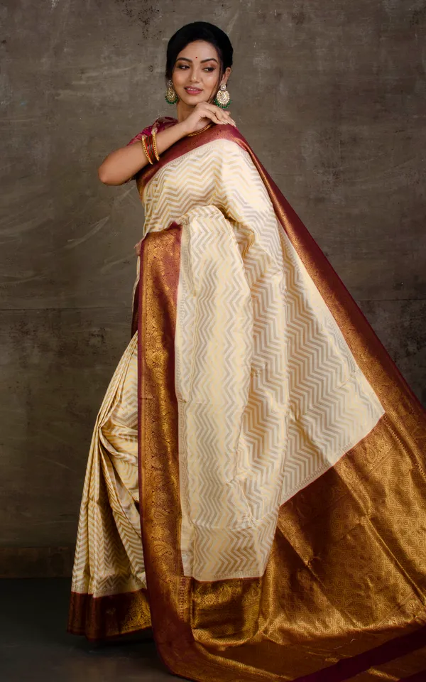 Tan_Chui_Brocade_Work_Katan_Silk_Saree_In_Off_White_And_Dark_Brown
