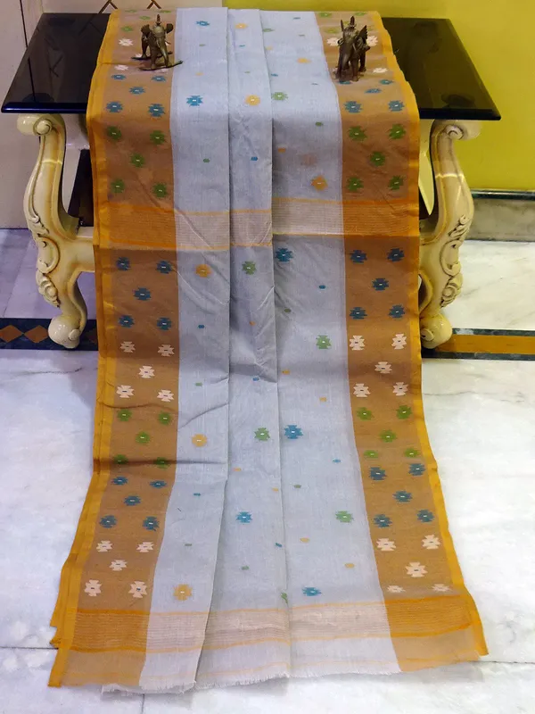 Hand_Work_Cotton_Dhakai_Jamdani_Saree_In_Cloud_Grey_Mustard_Brown_And_Multicolor