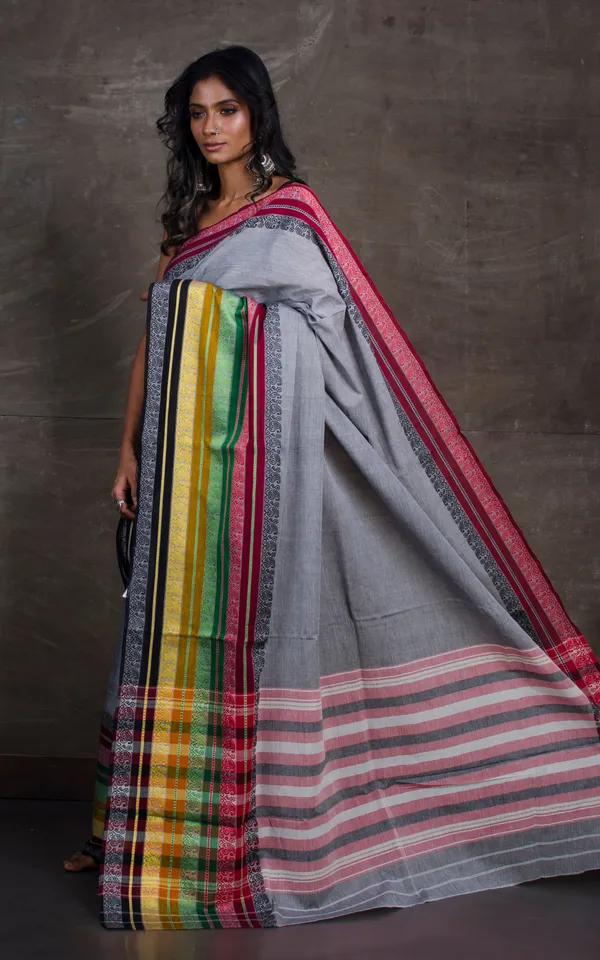 Mahapar_Woven_Nakshi_Border_Bengal_Handloom_Designer_Cotton_Saree_In_Grey_And_Multicolor
