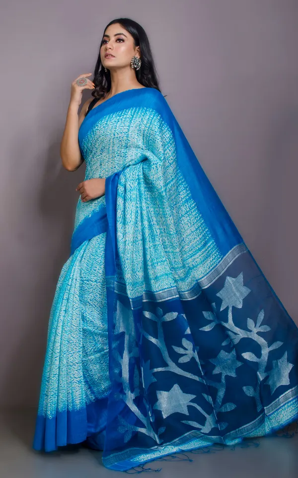 Pure_Handloom_Matka_Shibori_Jamdani_Saree_In_Off_White_Azure_And_Silver